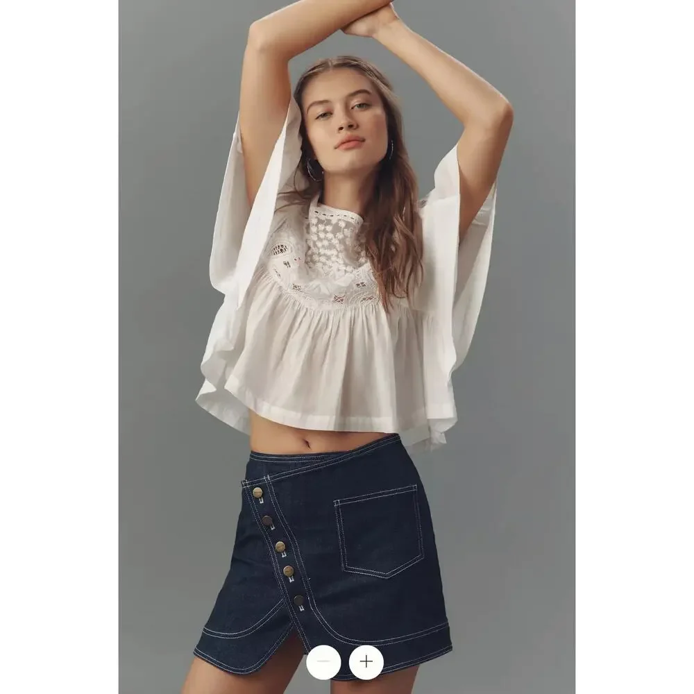 Pilcro Anthropologie NWT Dark Wash Denim Button Front Mini Skirt M - Picture 8 of 8